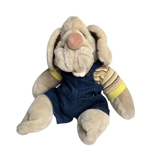 Vtg Ganzbros Wrinkles the Dog Large Plush 18" Hand Puppet Overalls - Picture 12 of 13